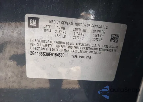 2015 Chevrolet Impala 2Lz из США, поврежденный, VIN 2G1165S39F9154608